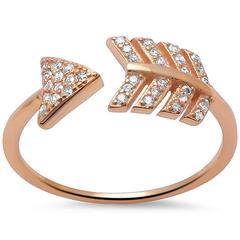 Dainty Arrow Ring Rose Tone, Simulated Cubic Zirconia 925 Sterling Silver